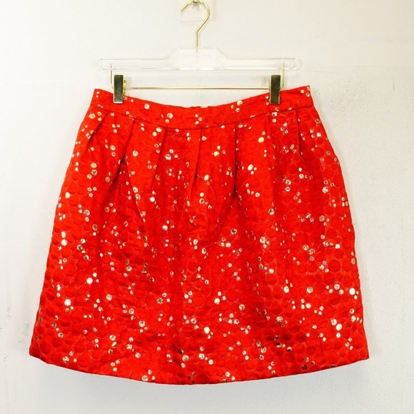 LAUREN MOFFATT Womens Red Gold Mini Skirt 10 MEDIUM High Waist Polka Dot Pleated - Picture 4 of 13